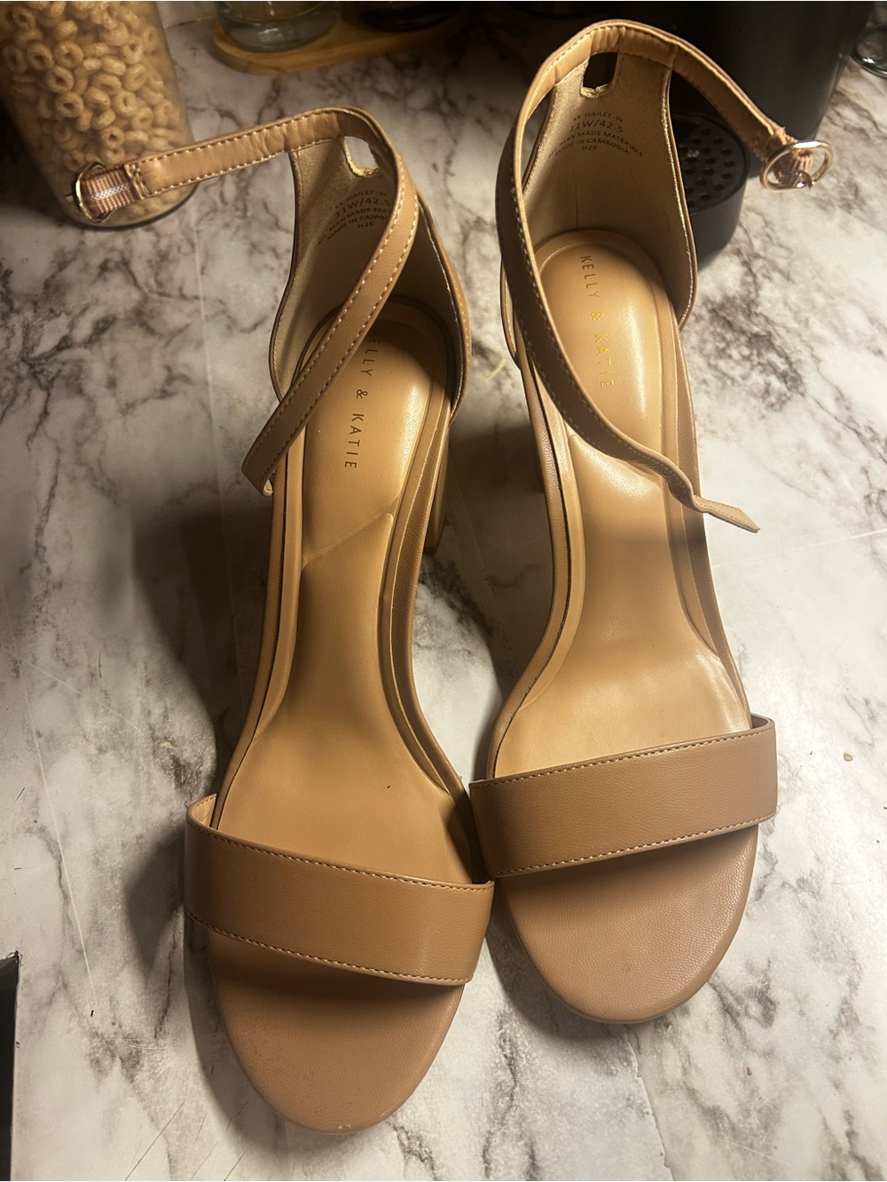 Kelly & Katie Neutral Tan Ankle-Strap Heels
